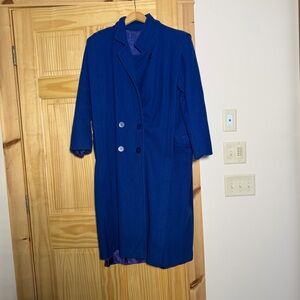 Vintage 70s/80s Women's Double-Breasted Blue Wool Coat
